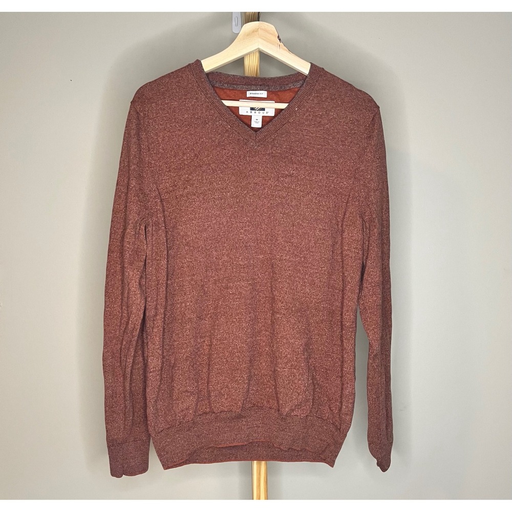 Joseph Abboud Mens V Neck Long Sleeve Sweater Modern Fit Red Brown Size M